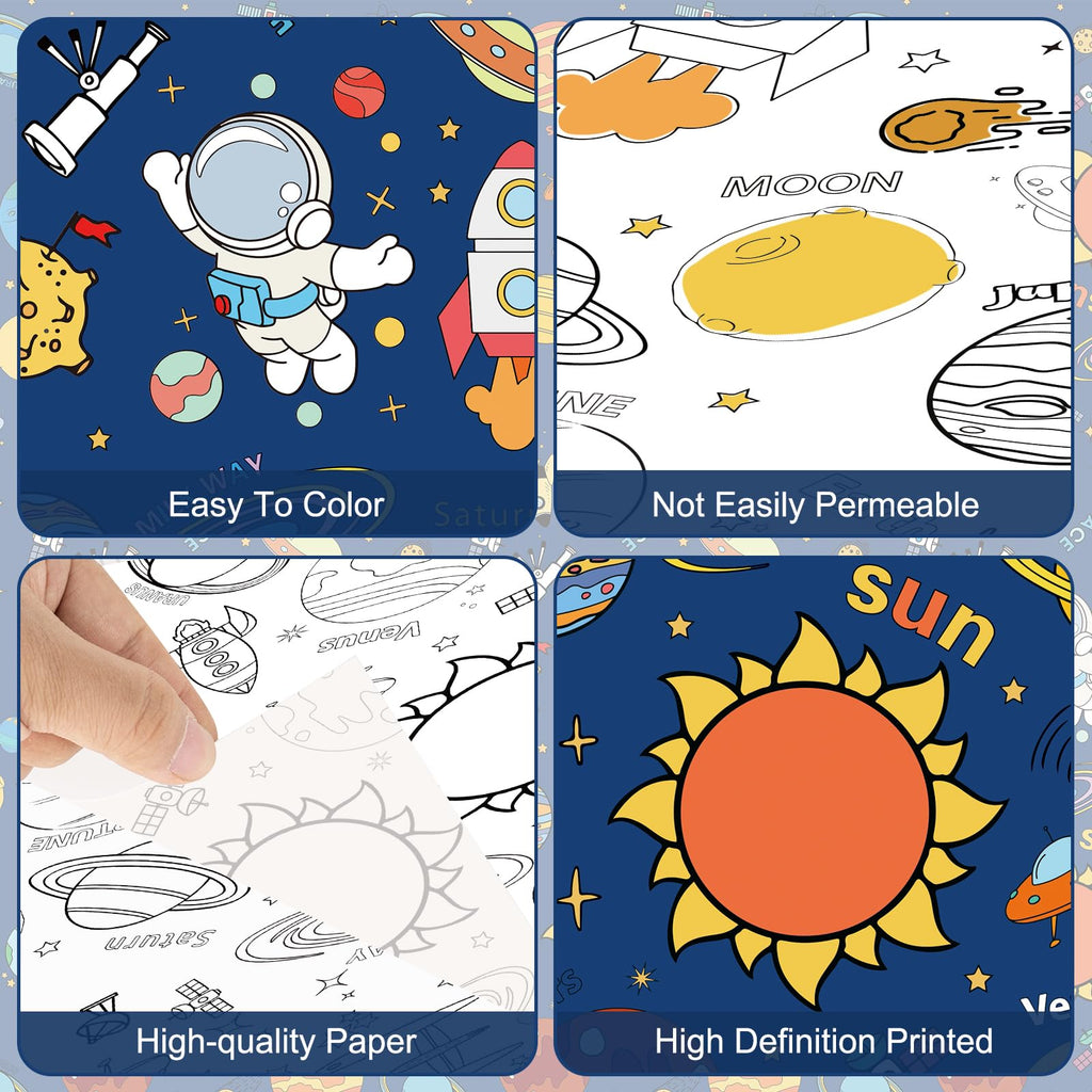 Litmitfu Large Outer Space Coloring Tablecloth — 54x108 in Giant Solar System Poster