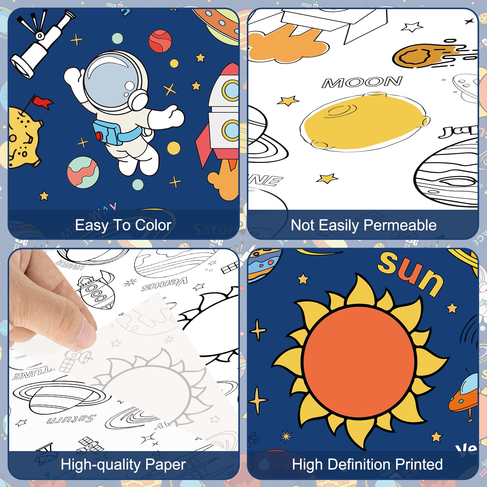 Litmitfu Large Outer Space Coloring Tablecloth — 54x108 in Giant Solar System Poster