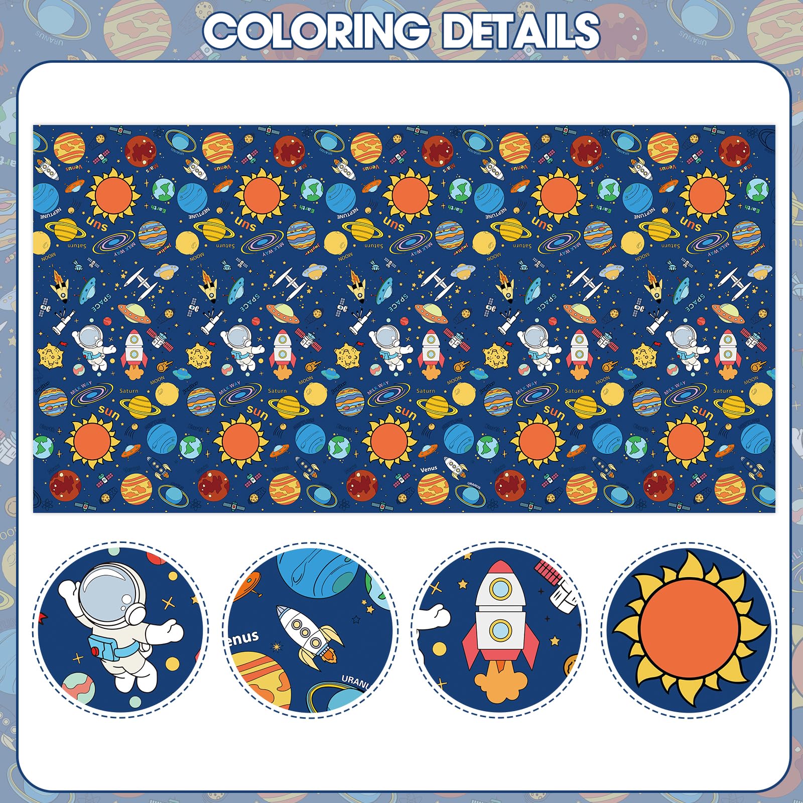 Litmitfu Large Outer Space Coloring Tablecloth — 54x108 in Giant Solar System Poster