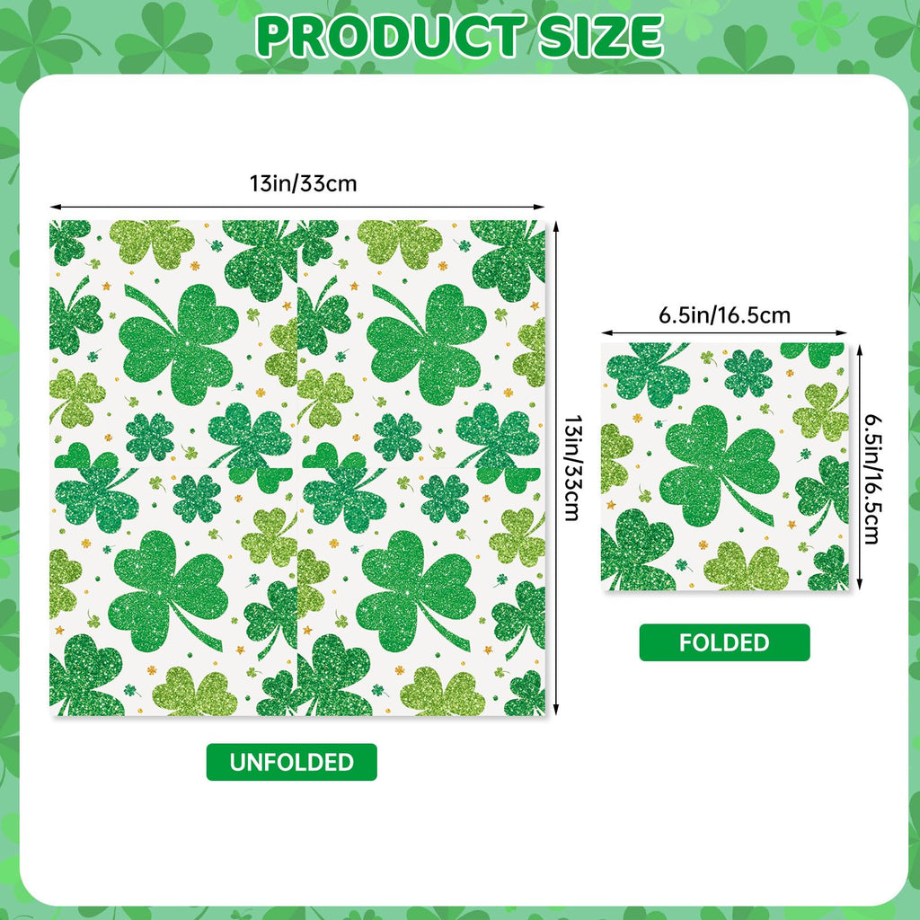Litmitfu 40-Pack St. Patrick's Day Shamrock Napkins – 3-Ply Green 13x13 Disposable Napkins