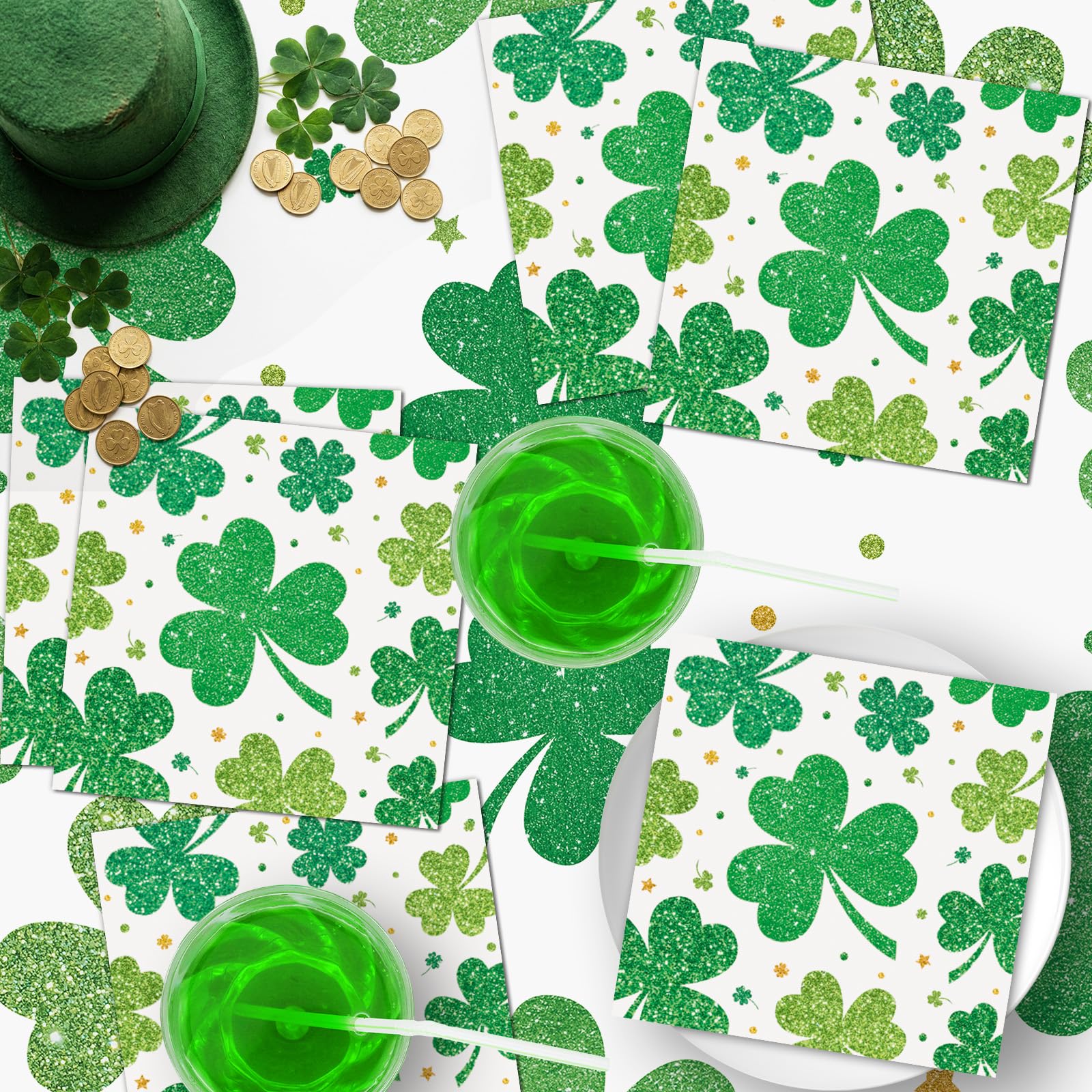 Litmitfu 40-Pack St. Patrick's Day Shamrock Napkins – 3-Ply Green 13x13 Disposable Napkins