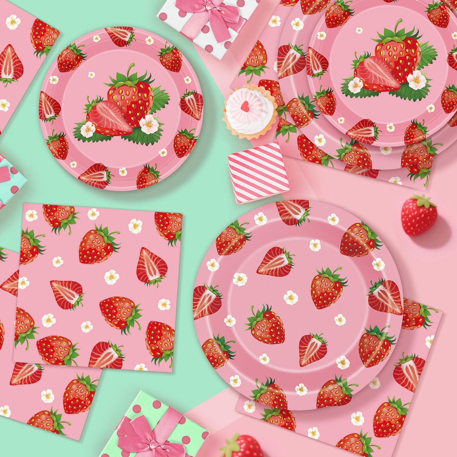 Litmitfu 40 Pcs Strawberry Plates & Napkins Set | Summer Berry Party Tableware for 20