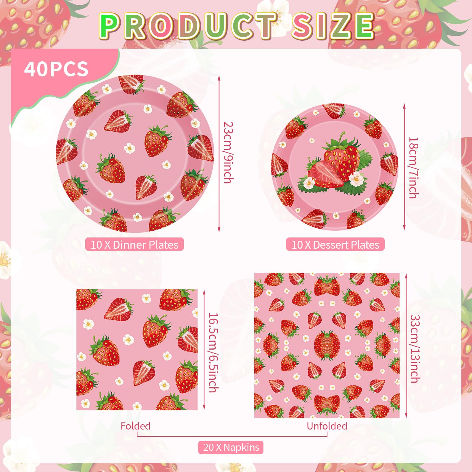 Litmitfu 40 Pcs Strawberry Plates & Napkins Set | Summer Berry Party Tableware for 20