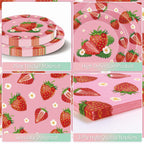 Litmitfu 40 Pcs Strawberry Plates & Napkins Set | Summer Berry Party Tableware for 20