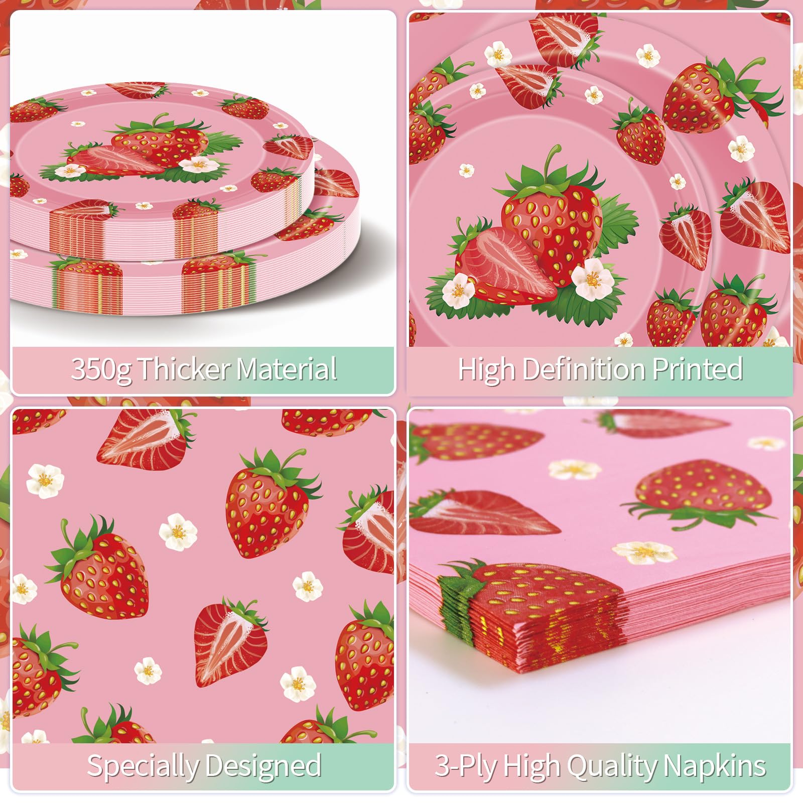 Litmitfu 40 Pcs Strawberry Plates & Napkins Set | Summer Berry Party Tableware for 20
