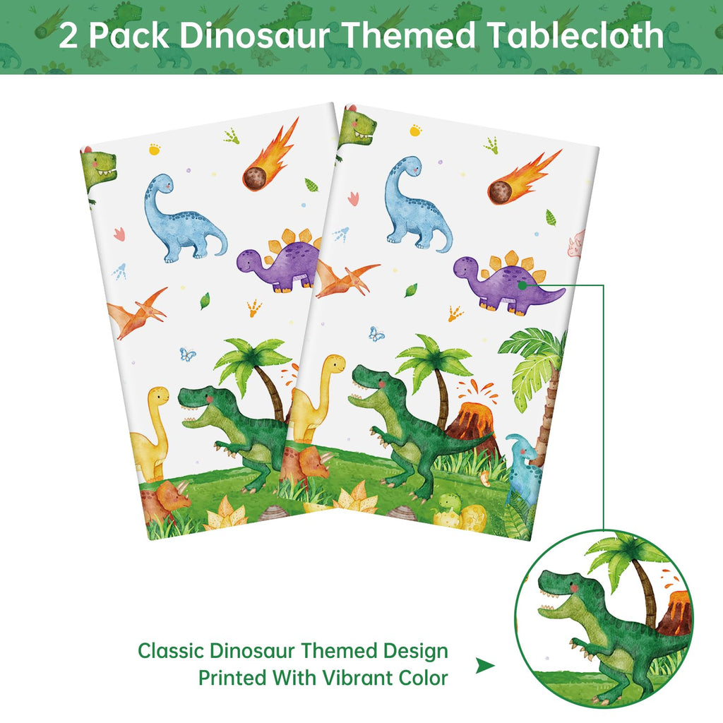 Litmitfu 2 Pcs Dinosaur Tablecloth – Green 108×54 in Disposable Dino Party Cover