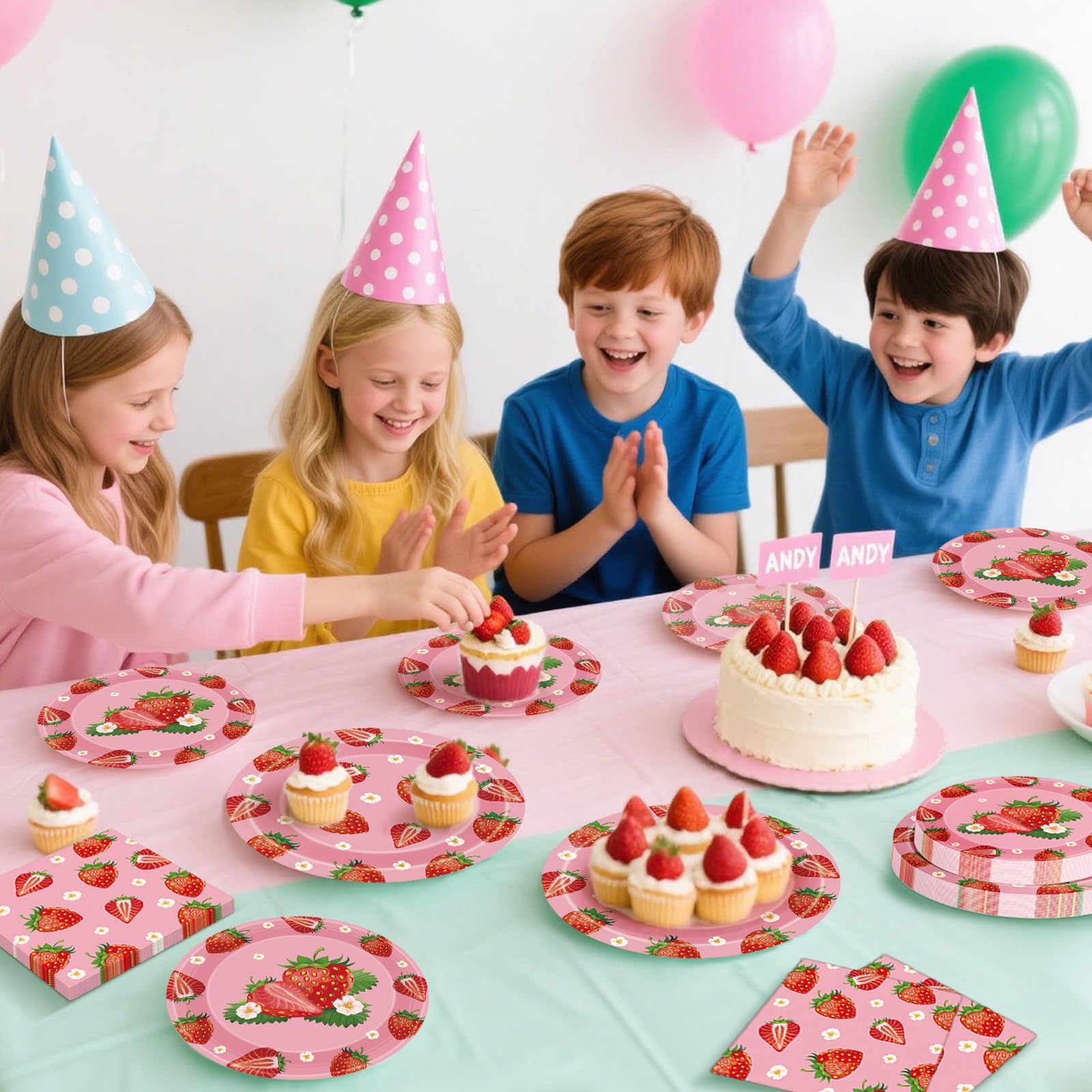 Litmitfu 40 Pcs Strawberry Plates & Napkins Set | Summer Berry Party Tableware for 20