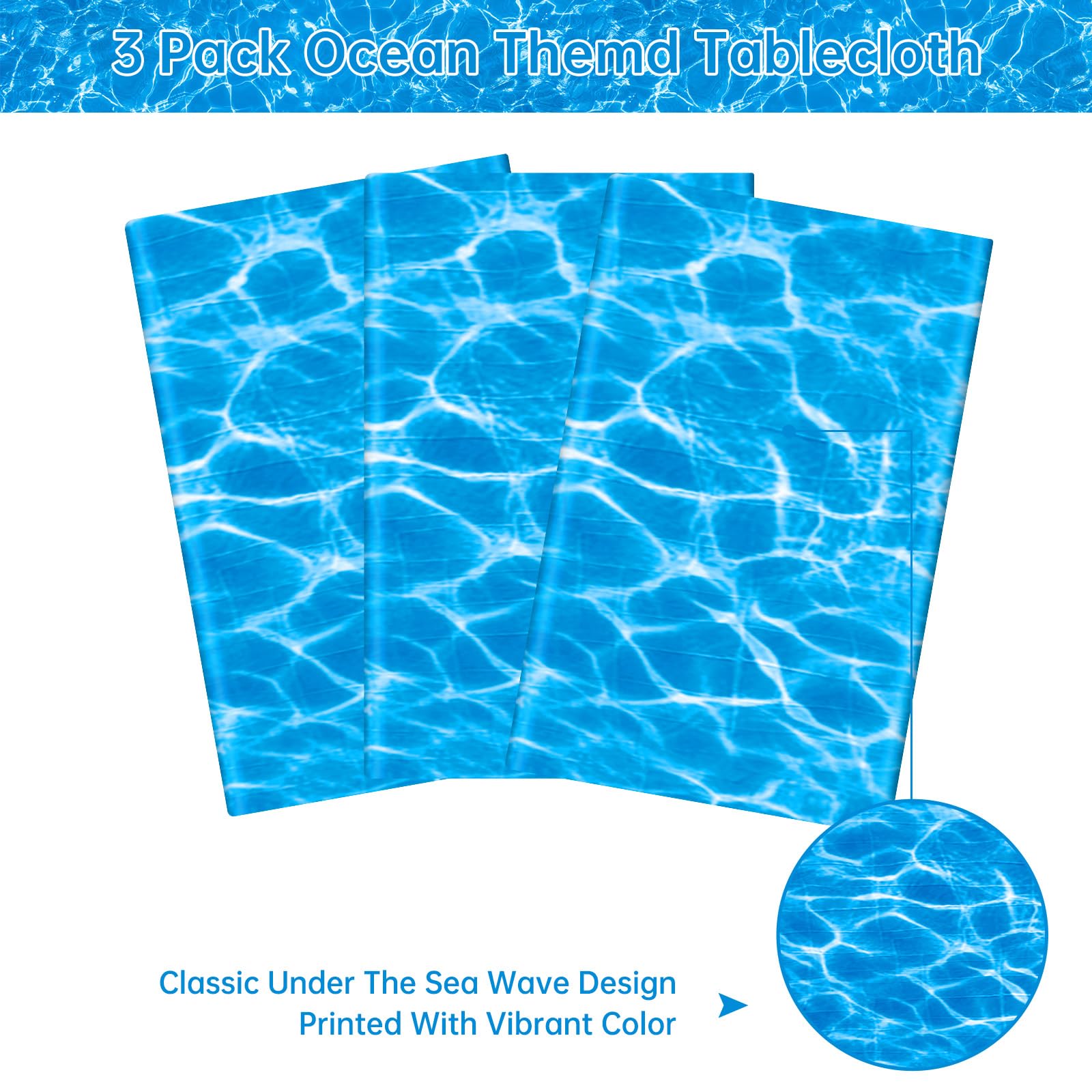 Litmitfu 3-Piece Ocean Tablecloth Set – Blue Waves, 54 x 108 in, Disposable Plastic