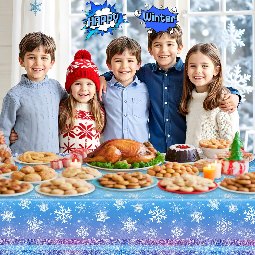 Litmitfu 2 Pcs Winter Snowflake Tablecloths – Purple & Blue, Disposable 54x108 in