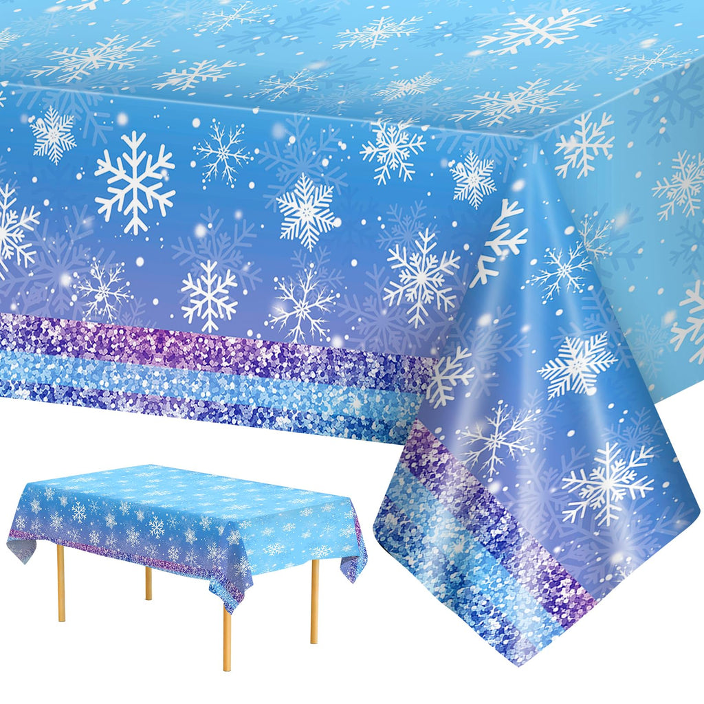 Litmitfu 2 Pcs Winter Snowflake Tablecloths – Purple & Blue, Disposable 54x108 in