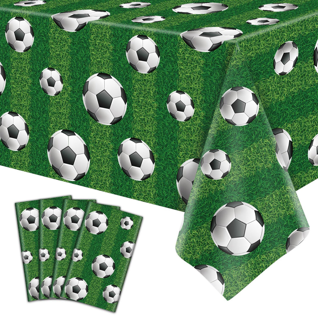 LKTMIUT 4 Pack Soccer Party Tablecloths – 86x51 in | Plastic Sports Table Covers