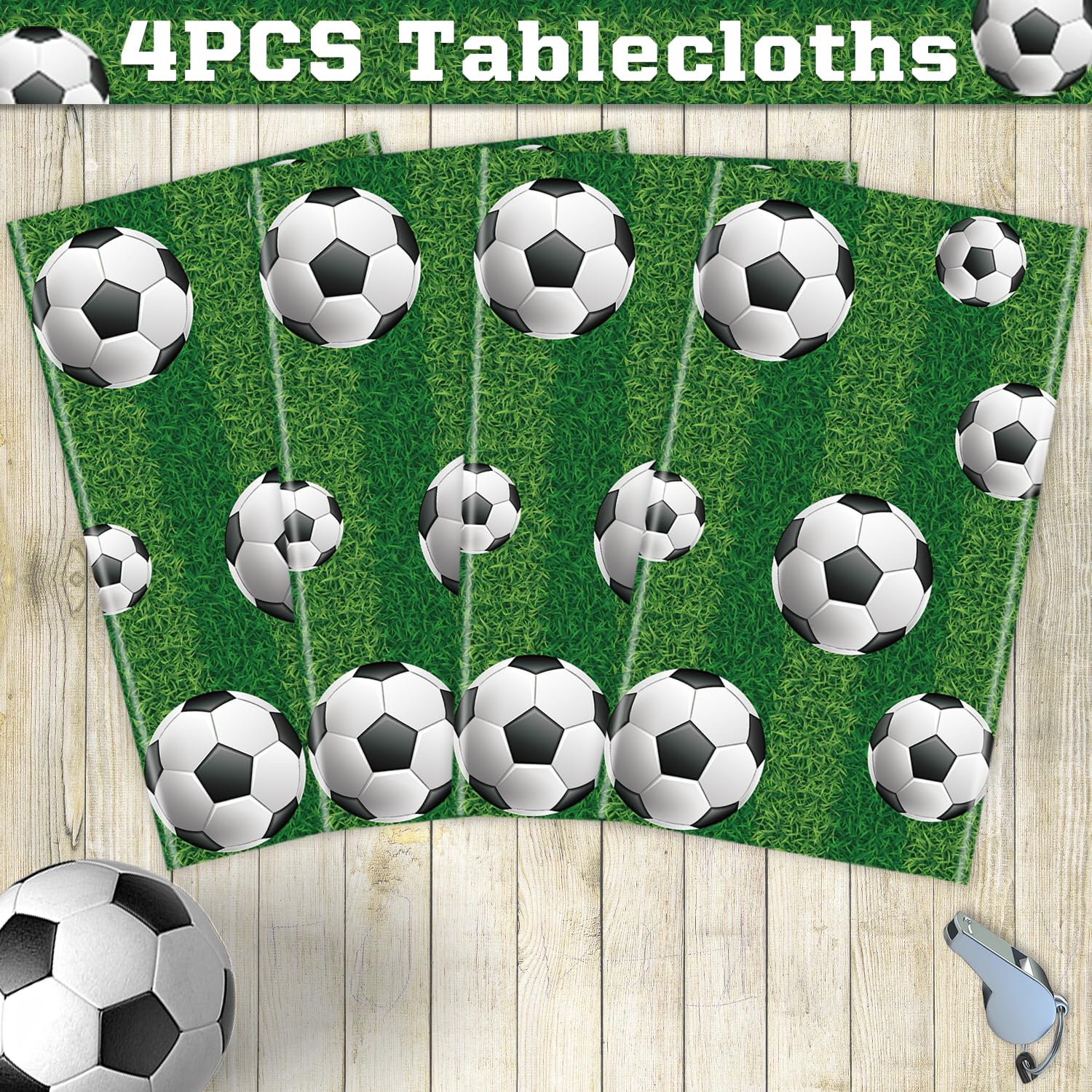 LKTMIUT 4 Pack Soccer Party Tablecloths – 86x51 in | Plastic Sports Table Covers