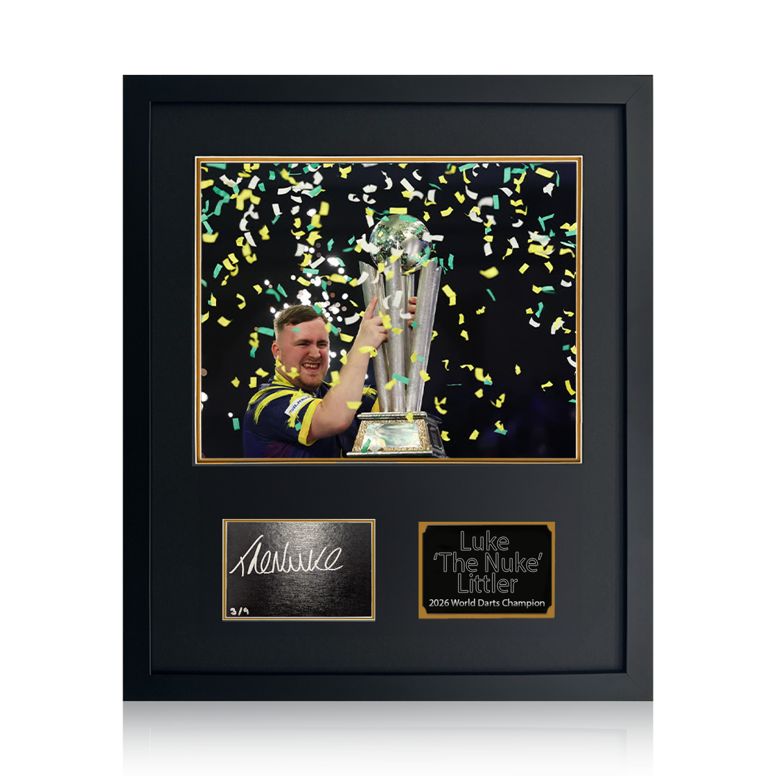 Luke Littler 2026 World Champion Signed Cut 3/9 Compact Frame