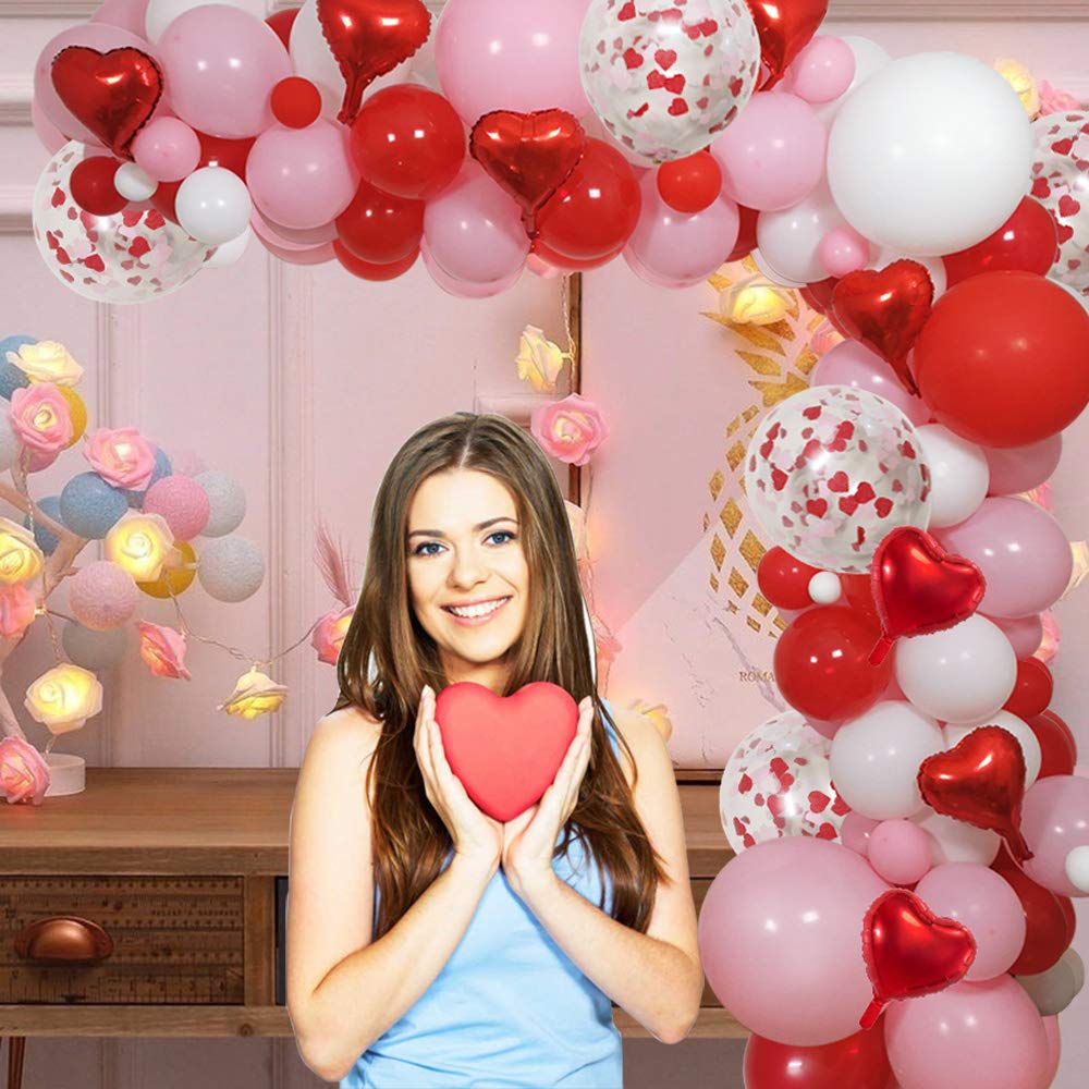 LLHFLY Valentines Balloons Arch Kit | 110 PCS Red Pink White Party Decor