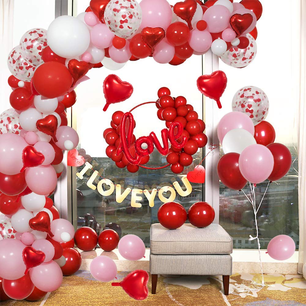 LLHFLY Valentines Balloons Arch Kit | 110 PCS Red Pink White Party Decor
