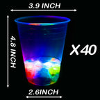 LLKMDSS 40 Pcs Glowing Party Cups – 16oz LED Light Up, 40-Pack with Waterproof Stickers