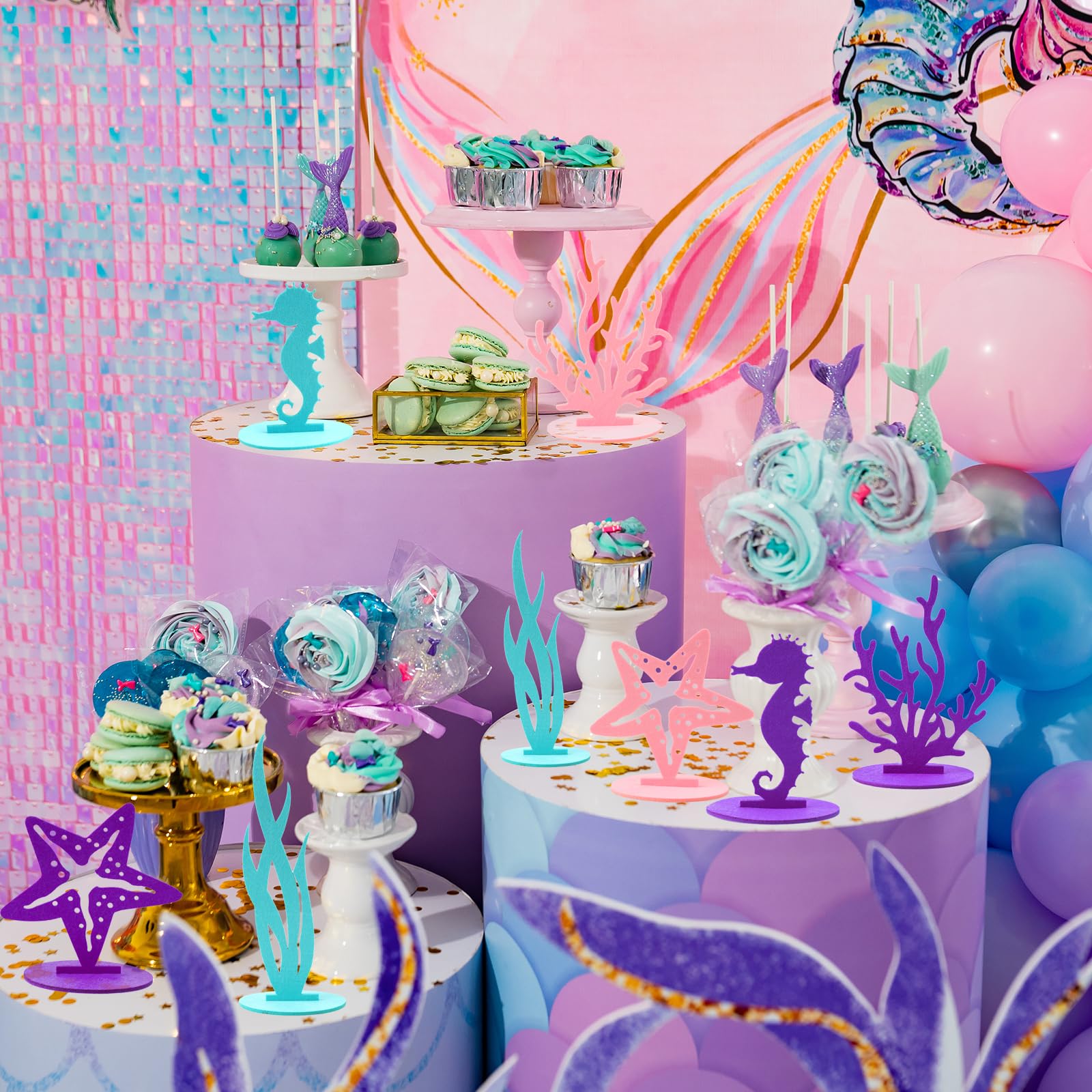LLMSIX 11-Piece Mermaid Table Decorations | Ocean Centerpieces for Parties