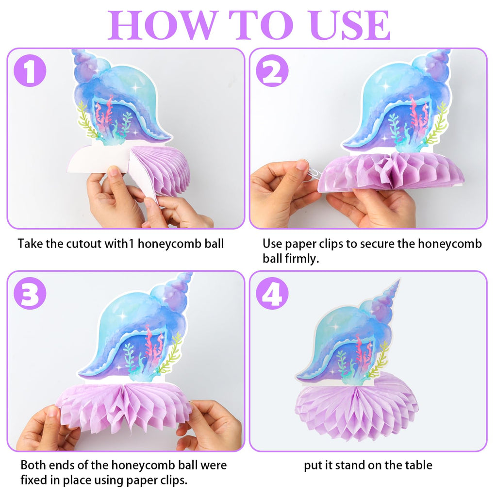 Loghohu 9PCS Mermaid Theme Party Decorations | 3D Honeycomb Centerpieces for Under-the-Sea Parties