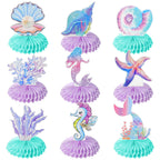 Loghohu 9PCS Mermaid Theme Party Decorations | 3D Honeycomb Centerpieces for Under-the-Sea Parties