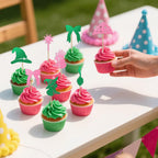 Loghohu 24Pcs Pink & Green Witch Cake Toppers – Glittery Hat, Crown & Bow Decorations for Halloween Parties