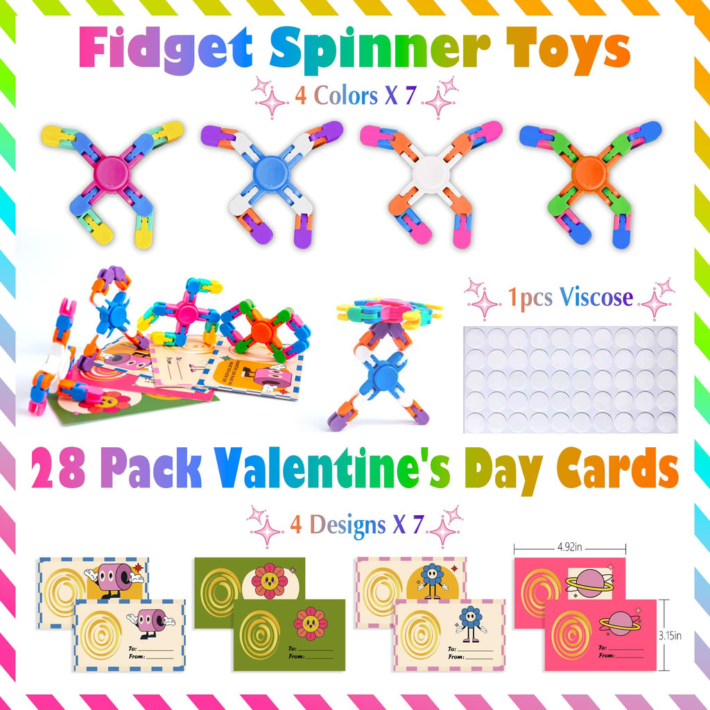 Lohhbve 28 Packs Transformable Fidget Spinners with Greeting Cards – Kids Party Favors