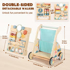 LOL-FUN Wooden Baby Walker with Double-Sided Busy Board and Adjustable Speed Wheels