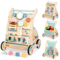 LOL-FUN Wooden Baby Walker with Double-Sided Busy Board and Adjustable Speed Wheels