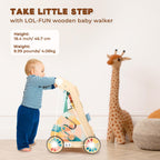 LOL-FUN Wooden Baby Walker with Double-Sided Busy Board and Adjustable Speed Wheels