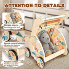 LOL-FUN Wooden Baby Walker with Double-Sided Busy Board and Adjustable Speed Wheels