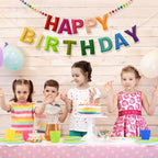 LOLStar Happy Birthday Banner – Rainbow Felt Ball Garland, Reusable Pre-Strung Party Decor