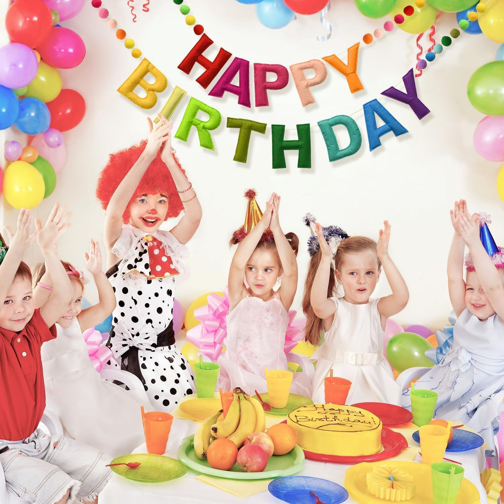 LOLStar Happy Birthday Banner – Rainbow Felt Ball Garland, Reusable Pre-Strung Party Decor