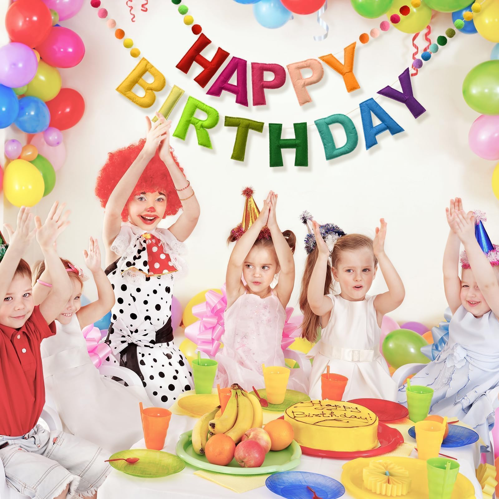 LOLStar Happy Birthday Banner – Rainbow Felt Ball Garland, Reusable Pre-Strung Party Decor