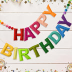 LOLStar Happy Birthday Banner – Rainbow Felt Ball Garland, Reusable Pre-Strung Party Decor