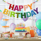 LOLStar Happy Birthday Banner – Rainbow Felt Ball Garland, Reusable Pre-Strung Party Decor
