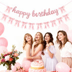 Lomantank 2 Strings Coquette Pink Bow Garland & Glitter Birthday Banner