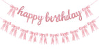 Lomantank 2 Strings Coquette Pink Bow Garland & Glitter Birthday Banner
