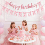 Lomantank 2 Strings Coquette Pink Bow Garland & Glitter Birthday Banner