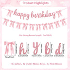 Lomantank 2 Strings Coquette Pink Bow Garland & Glitter Birthday Banner