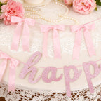 Lomantank 2 Strings Coquette Pink Bow Garland & Glitter Birthday Banner