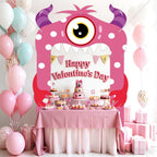 Lonfliness Valentines Monster Door Banner – Pink Monster Porch Decor for Indoor and Outdoor Valentines Day