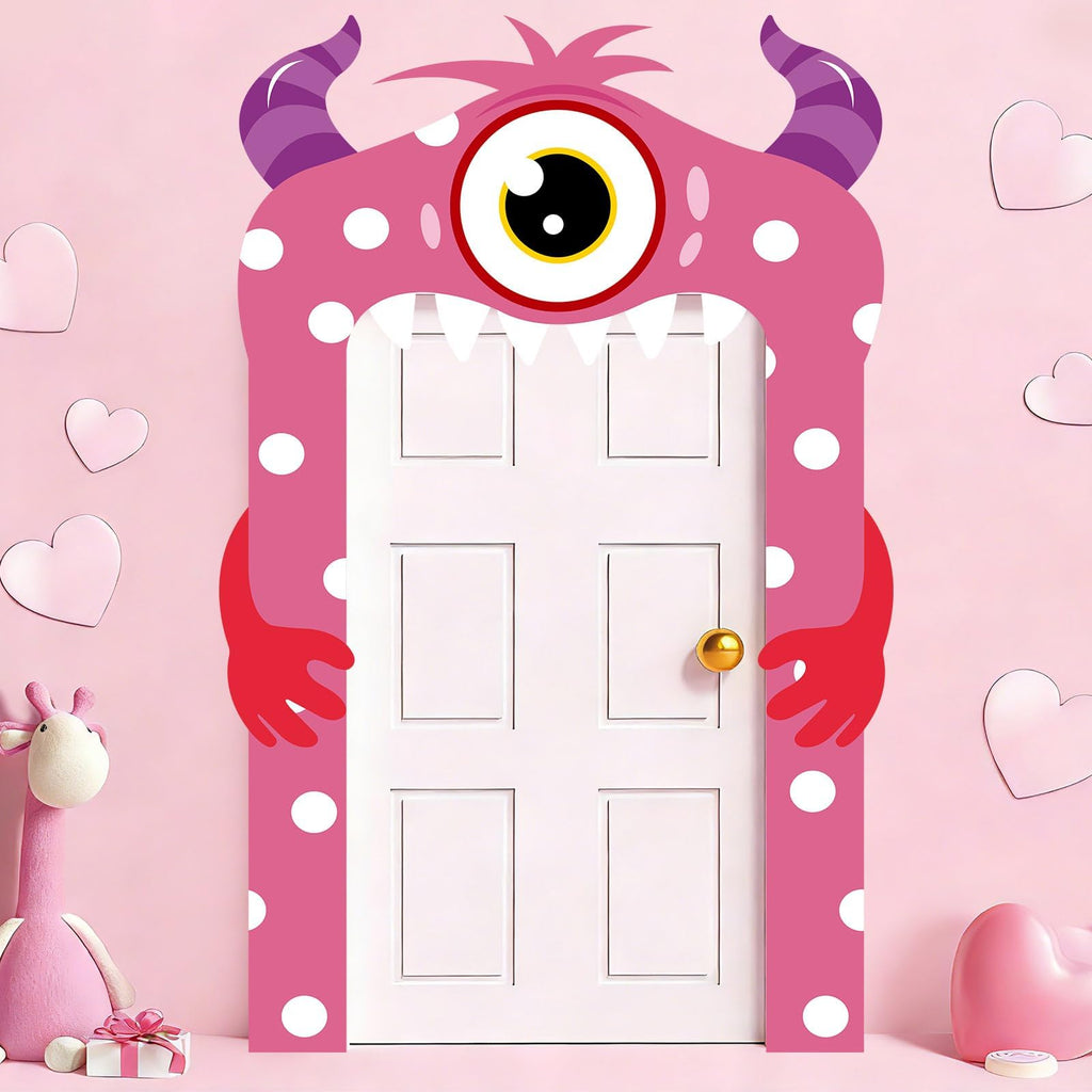 Lonfliness Valentines Monster Door Banner – Pink Monster Porch Decor for Indoor and Outdoor Valentines Day