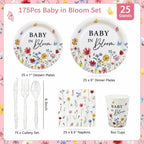 Lopeastar 175Pcs Spring Baby In Bloom Decorations – All-in-One Plates, Napkins, Cups & Cutlery for 25 Guests