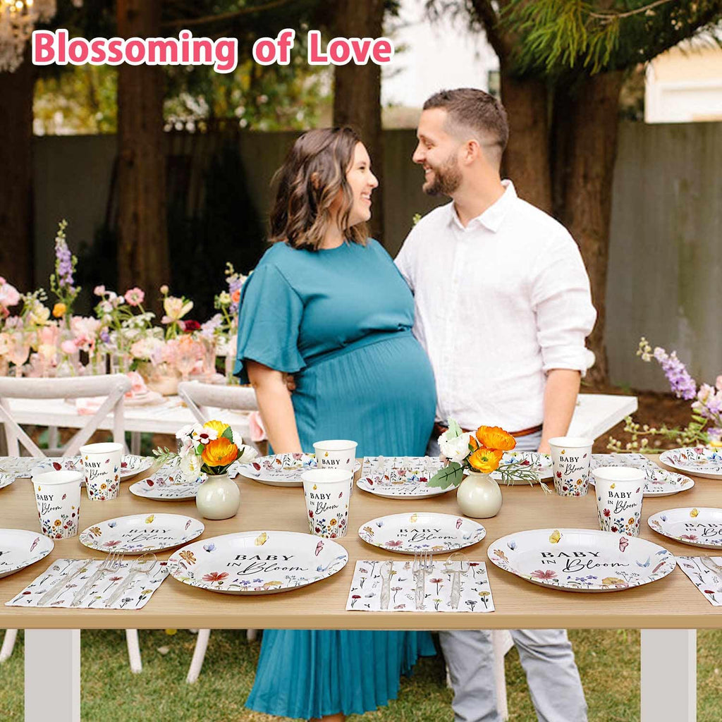 Lopeastar 175Pcs Spring Baby In Bloom Decorations – All-in-One Plates, Napkins, Cups & Cutlery for 25 Guests