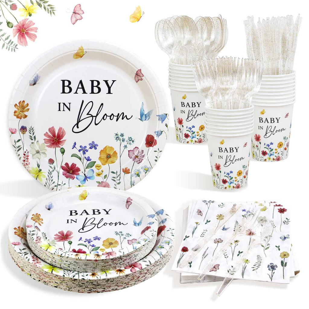 Lopeastar 175Pcs Spring Baby In Bloom Decorations – All-in-One Plates, Napkins, Cups & Cutlery for 25 Guests
