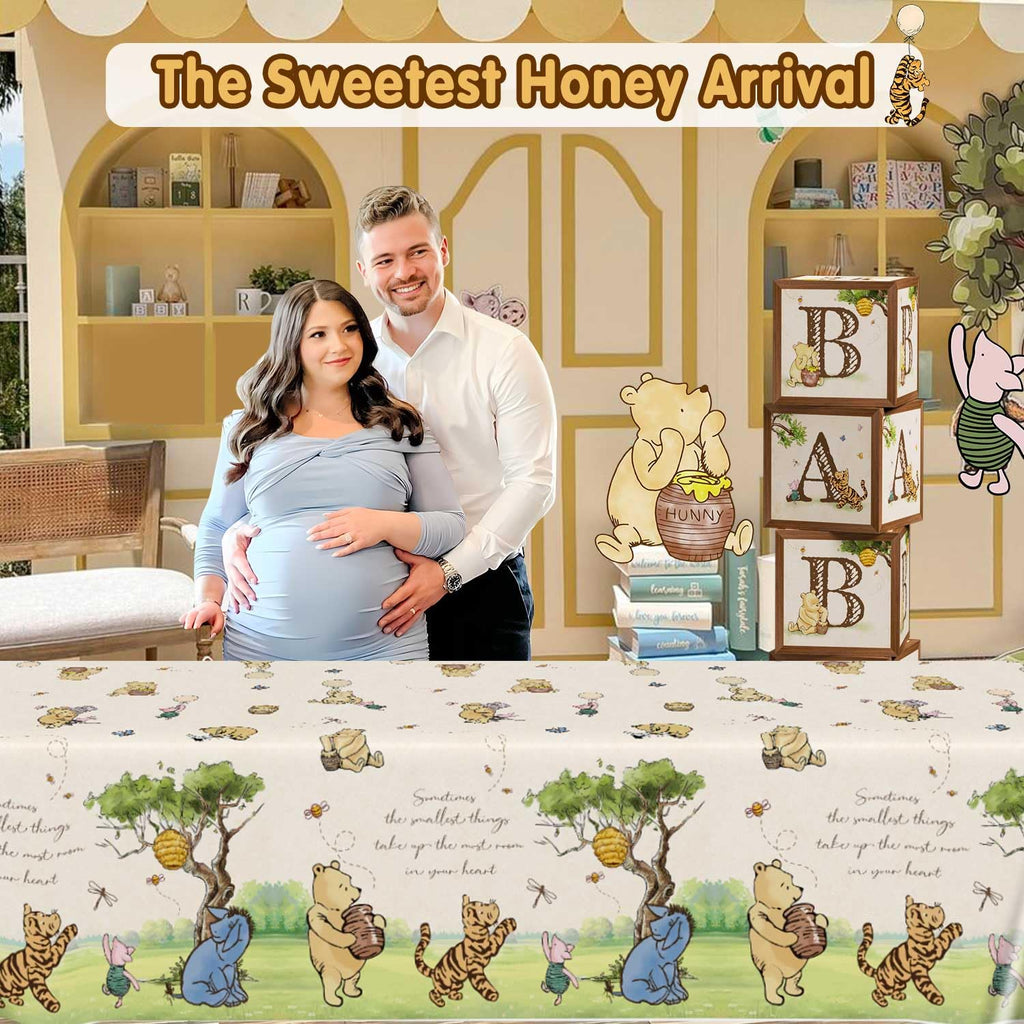 Lopeastar 3Pcs Classic Winnie Bear Tablecloths - Neutral 54x108in Disposable Pooh Baby Shower Decor