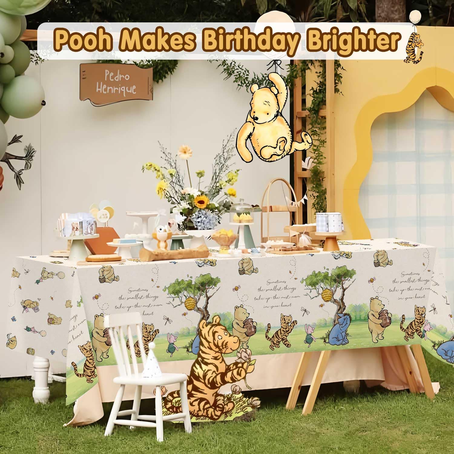 Lopeastar 3Pcs Classic Winnie Bear Tablecloths - Neutral 54x108in Disposable Pooh Baby Shower Decor