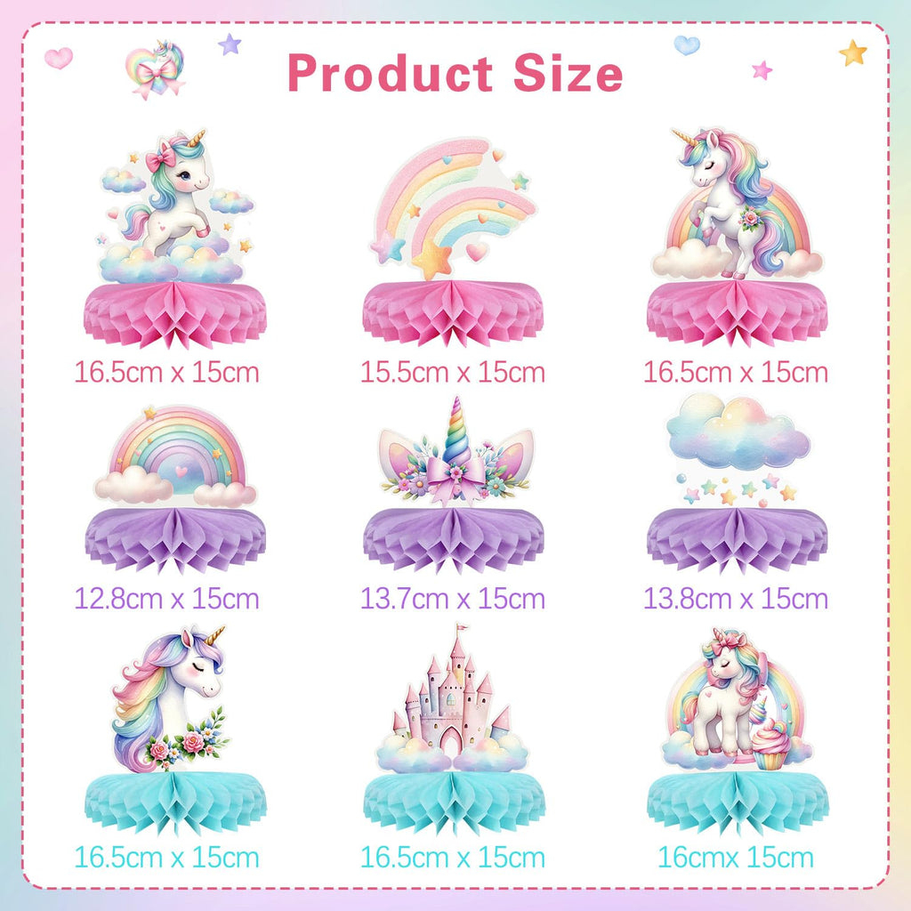 Lopeastar 9-Piece Unicorn Birthday Centerpieces – Rainbow Pastel Table Decorations
