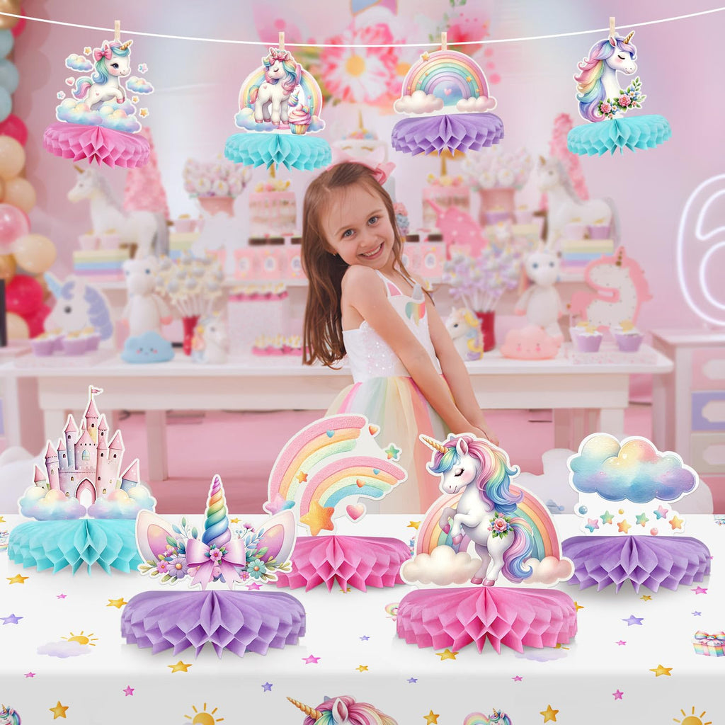 Lopeastar 9-Piece Unicorn Birthday Centerpieces – Rainbow Pastel Table Decorations