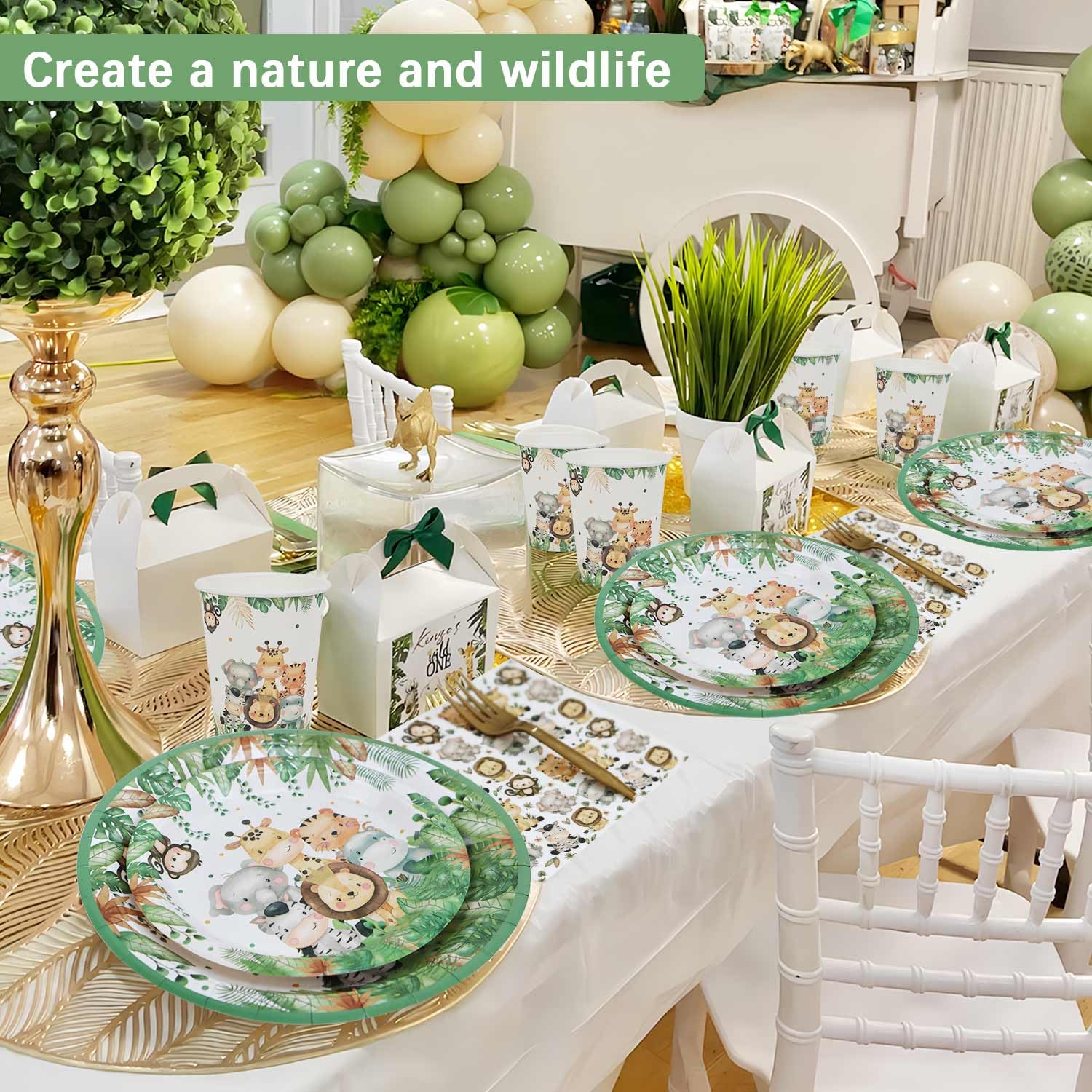 Lopeastar Safari Jungle Plates Set – Sage Green Disposable Tableware for 25 Guests | Boy Birthday Party Supplies