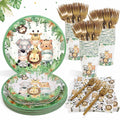 Lopeastar Safari Jungle Plates Set – Sage Green Disposable Tableware for 25 Guests | Boy Birthday Party Supplies